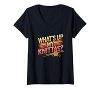 Donna Umorismo Maglia Donne What’s Up My Knittas? Design Maglietta con Collo a V