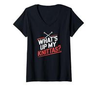 Donna Umorismo Maglia Donne What’s Up My Knittas? Design Maglietta con Collo a V