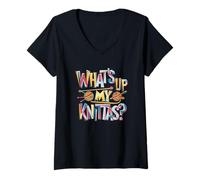 Donna Umorismo Maglia Donne What’s Up My Knittas? Design Maglietta con Collo a V