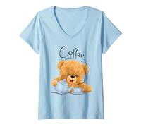 Donna Umorismo Orsacchiotto Coffee Break Maglietta con Collo a V