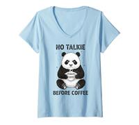 Donna Umorismo Panda assonnato No Talkie Before Coffee Maglietta con Collo a V