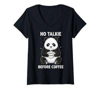 Donna Umorismo Panda assonnato No Talkie Before Coffee Maglietta con Collo a V