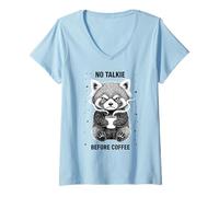 Donna Umorismo Panda Rosso assonnato No Talkie Before Coffee Maglietta con Collo a V