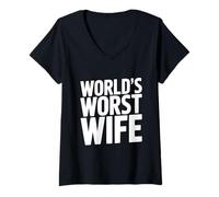 Donna Umorismo Sarcastico Divertente della Moglie peggiore del Mondo Maglietta con Collo a V
