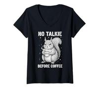 Donna Umorismo Scoiattolo assonnato No Talkie Before Coffee Maglietta con Collo a V