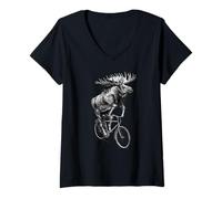 Donna Un Alce in Bicicletta Maglietta con Collo a V
