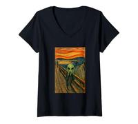 Donna Un Alieno Verde nell'urlo di Edvard Munch UFO Alieno Divertente Maglietta con Collo a V