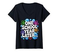 Donna Un Anno Scolastico Dopo fine Anno Scolastico Divertente per i Bambini Maglietta con Collo a V
