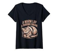 Donna Un bagno caldo Un motore che fa le fusa, amante dei gatti, felini, animali domestici, Meow Cats Maglietta con Collo a V