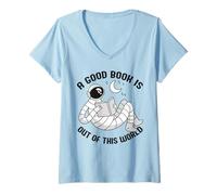 Donna Un Buon Libro È Fuori da Questo Mondo Astronaut Space Reader Meme Maglietta con Collo a V