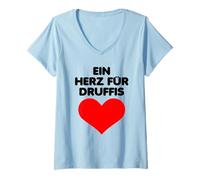 Donna Un Cuore per Druffi - Divertente Design per Feste con Motivo a Cuore Maglietta con Collo a V