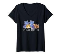 Donna Un Deux Trois Cat 1 2 3 4 Gatti Divertente Meme in Lingua Francese Maglietta con Collo a V