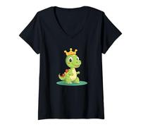 Donna Un dinosauro felice che mostra la sua corona per gli amanti del giurassico Maglietta con Collo a V