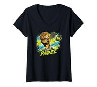 Donna Un Giocatore di Padel alla Moda - Un Leone Che Gioca A Padel Maglietta con Collo a V