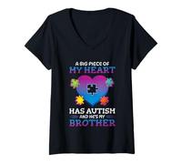 Donna Un Grosso Pezzo del Mio Cuore ha l'autismo Regalo di Mio Fratello Maglietta con Collo a V