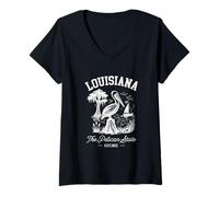 Donna Un Pellicano alla palude Souvenir Vintage della Louisiana Maglietta con Collo a V