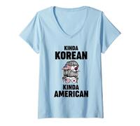Donna Un po 'Coreano Tipo Americano Corea Maglietta con Collo a V