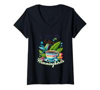 Donna Una buona Giornata Inizia con i Colibrì al caffè Maglietta con Collo a V