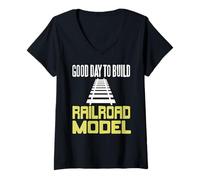 Donna Una buona Giornata per Costruire Treni Maglietta con Collo a V