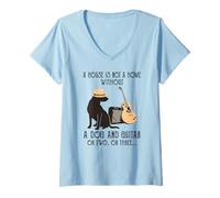Donna Una casa Non è Una casa Senza Un Cane e Una Chitarra o Due Maglietta con Collo a V