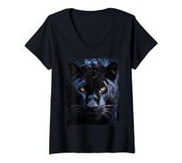 Donna Una Pantera Nero Maglietta con Collo a V