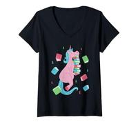 Donna Una Ragazza Che AMA i Libri e Gli unicorni Bookworm Kids Funny Maglietta con Collo a V