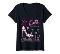 Donna Una Regina è Nata Il 18 Novembre 18 Novembre Bday Party Maglietta con Collo a V