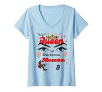 Donna Una Regina è Nata Il 9 Novembre 9 Novembre 9th Birthday Maglietta con Collo a V