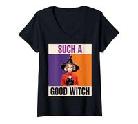 Donna Una Strega così buona Pinup Vintage Halloween Maglietta con Collo a V