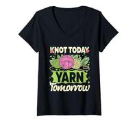 Donna Uncinetto Lavorare A Maglia Knot Today Yarn Tomorrow Maglietta con Collo a V