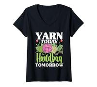 Donna Uncinetto Lavorare A Maglia Yarn Today Handbag Tomorrow Maglietta con Collo a V