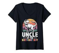 Donna Uncle of The Birthday Party Outfit Dinosaur Squad Zio Maglietta con Collo a V