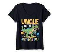 Donna Uncle of The Birthday Party Outfit Dinosaur Squad Zio Maglietta con Collo a V
