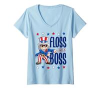 Donna Uncle Sam Floss Like A Boss 4th Of July Kids Men Gifts Maglietta con Collo a V