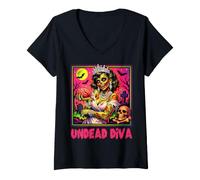 Donna Undead Diva Dark Humor Pulp Horror Goth Glam Donne Adulte Maglietta con Collo a V