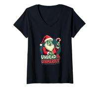 Donna Undead E Unmerry Zombie Santa Maglietta con Collo a V