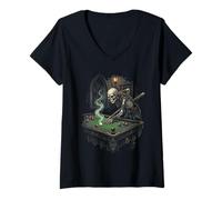Donna Undead Skeleton Biliardo Snooker Player Maglietta con Collo a V