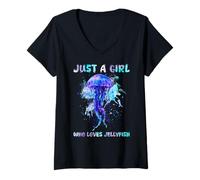 Donna Under Watercolor Sea Ocean Just A Girl Who Loves Jellyfish Maglietta con Collo a V