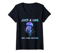 Donna Under Watercolor Sea Ocean Just A Girl Who Loves Jellyfish Maglietta con Collo a V