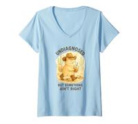 Donna Undiagnosed But Something Ain’t Right Funny Cowboy Cat Maglietta con Collo a V