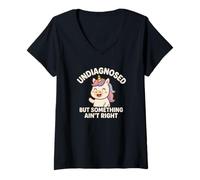 Donna Undiagnosed But Something Ain't Right Funny Kawaii Unicorn Maglietta con Collo a V
