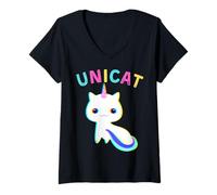 Donna Unicat Caticorn Meowgical Unicorn Gatto Uomini Donne Ragazzi Ragazze Maglietta con Collo a V