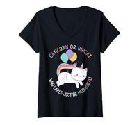 Donna Unicat or Caticorn Who Cares Be Yourself, Unicorno Divertente Gatto Maglietta con Collo a V