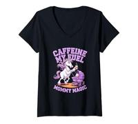 Donna Unicorn Caffeine My Fuel Magic Moms Fantasy Lovers Donna Maglietta con Collo a V