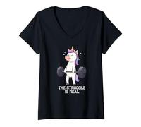 Donna Unicorn Deadlift Gymrats Struggle Is Real Lifting Uomini Donne Maglietta con Collo a V