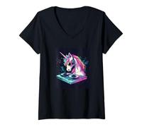 Donna Unicorn DJ Booth per divertimento e musica senza sosta Maglietta con Collo a V
