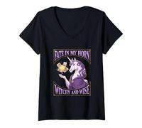 Donna Unicorn Fate In My Horn Wise Seers Ragazze Donne Fantasy Lover Maglietta con Collo a V