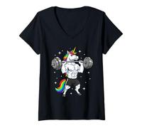 Donna Unicorn Lifting Weights Magical Gains Maglietta con Collo a V
