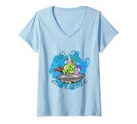 Donna Unicorn Pew Pew Madafaka Funny UFO Lovers Vintage tè Maglietta con Collo a V