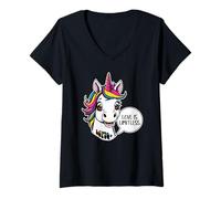 Donna Unicorn Portrait - L'Amore è Senza Limiti - Fumetti Stile 1 Maglietta con Collo a V